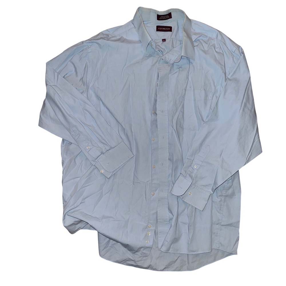 Covington Mens Light Blue Long Sleeve Button Down Dress Shirt 18.5 34-35 Wrinkle
